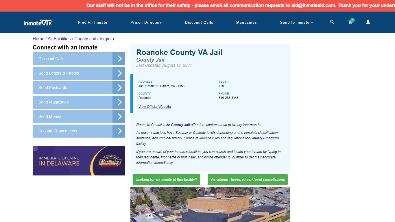 Roanoke County VA Jail - Inmate Locator - Salem, VA